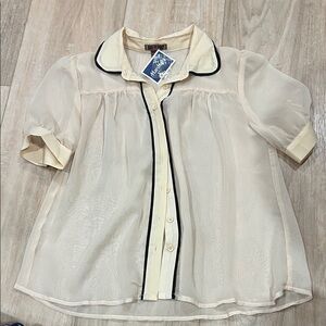 Monsoon Women's Sheer Cream Button Down Shirt